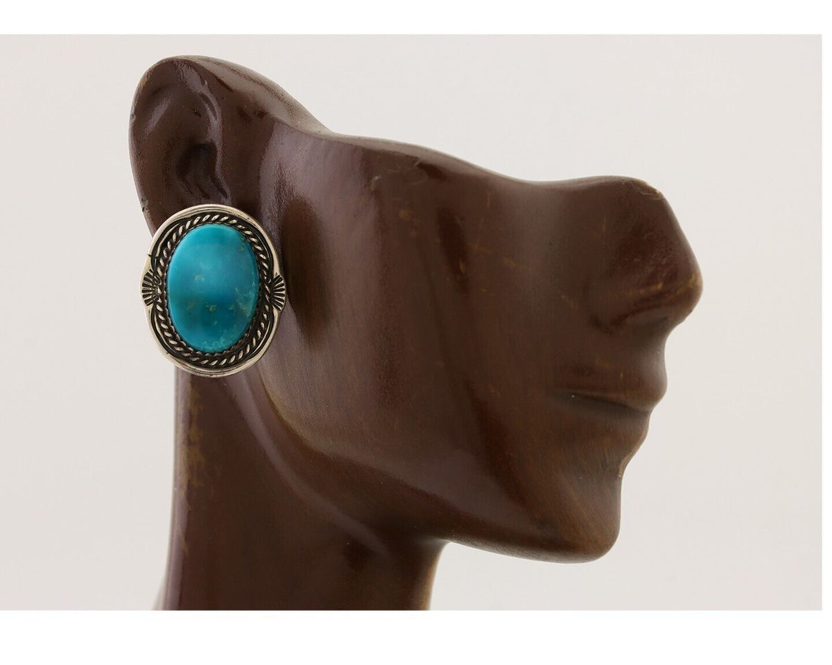 Navajo Earrings 925 Silver Mined Turquoise Artist Signed M Begay C.80's