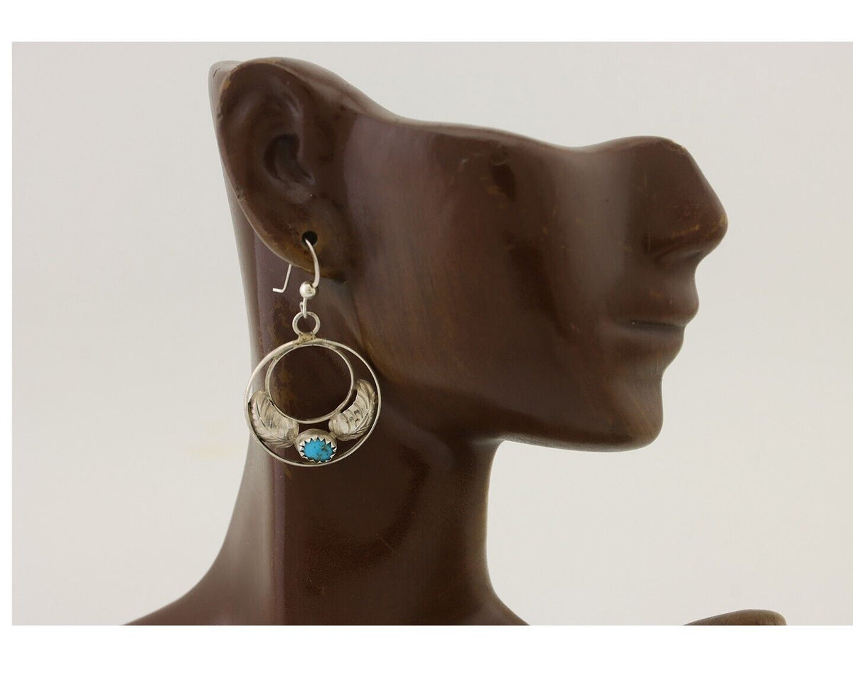 Navajo Handmade Dangle Earrings 925 Silver Blue Turquoise Native Artist C.80's