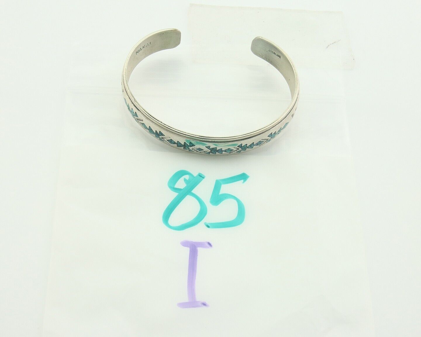 Navajo Bracelet 925 Silver Inlaid Turquoise Cuff Artist Signed NAKAI C.80's