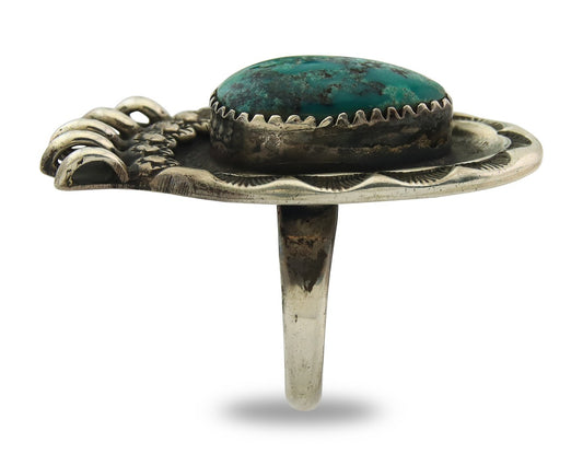 Huge Navajo Ring Sterling Silver Vintage Turquoise Handmade Signed E Size 6.75