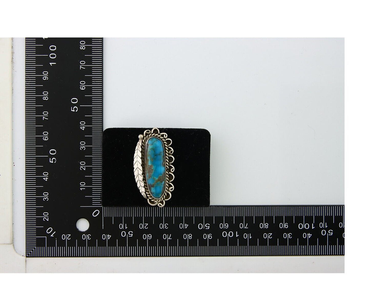 Navajo Ring .925 Sterling Blue Turquoise Artist Signed R Yazzie C.80's