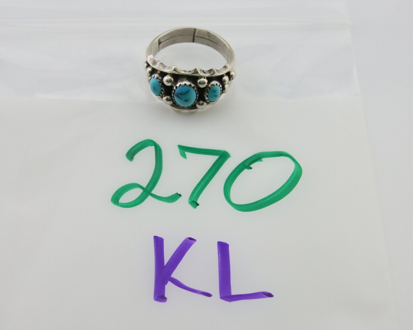Navajo Ring 925 Silver Natural Blue Turquoise Native Artist Signed SC C.80's