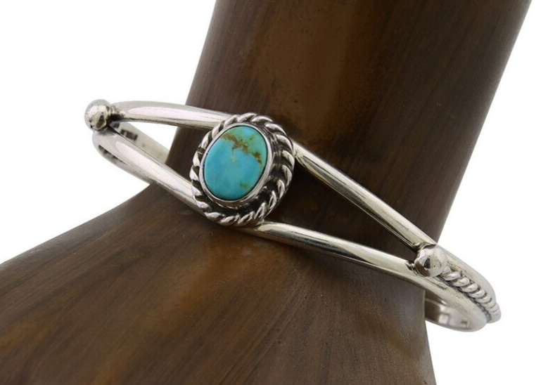 Navajo Bracelet 925 Silver Natural Turquoise Artist Signed Gecko C.80's