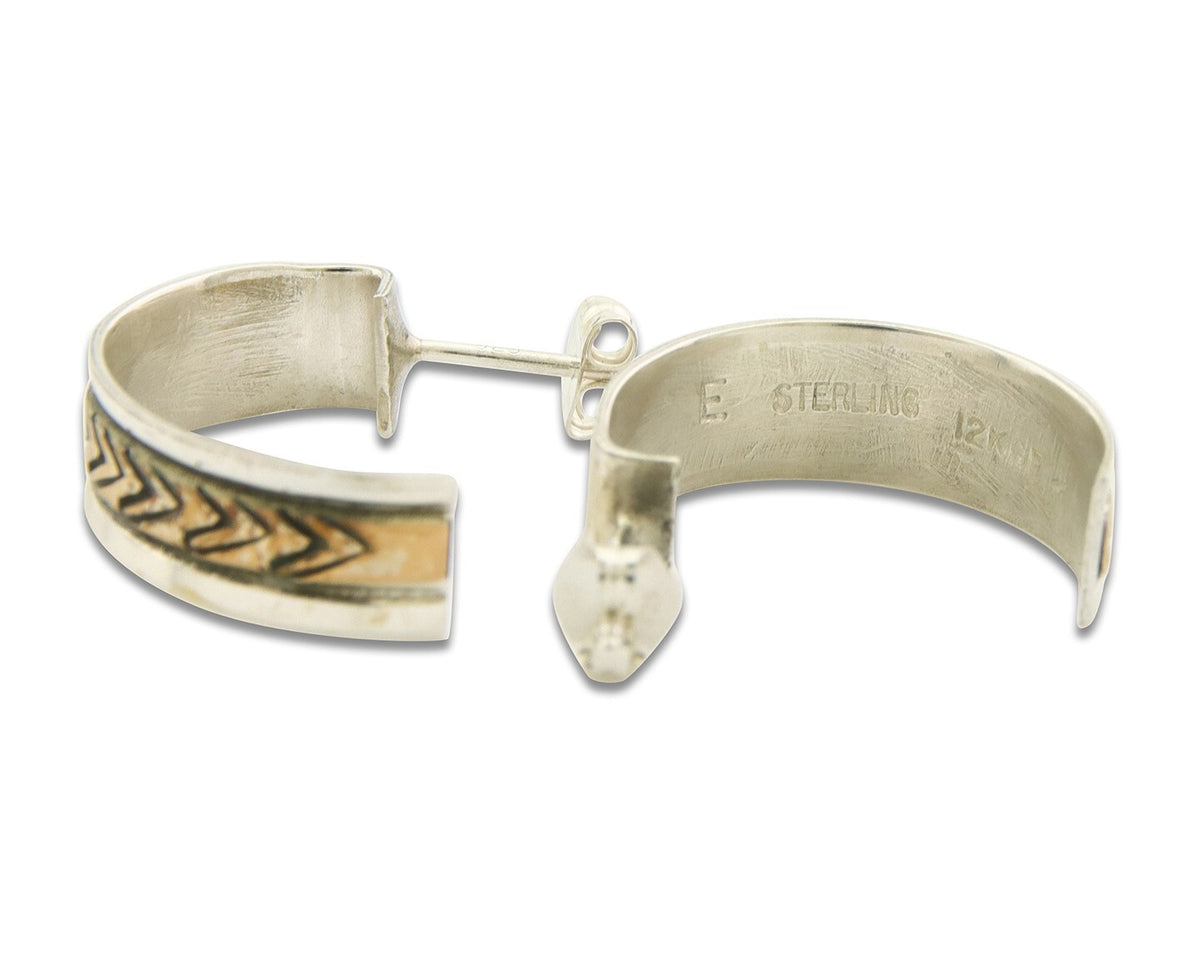 Navajo Hoop Earrings 925 Silver & Gold Artist Signed Randall Endito C.80's