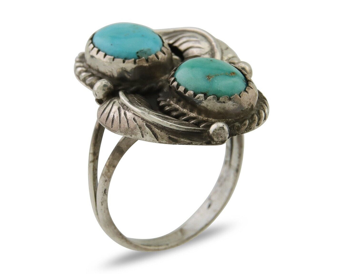 Navajo Ring 925 Silver Natural Blue Green Turquoise Signed MC C.80's