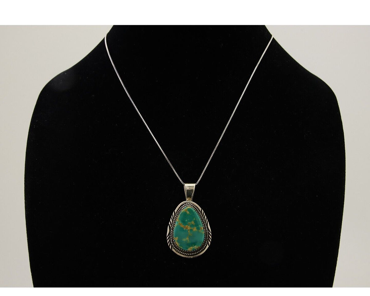 Navajo Necklace 925 Silver Natural Blue Turquoise Artist Signed Mike Begay C.80s