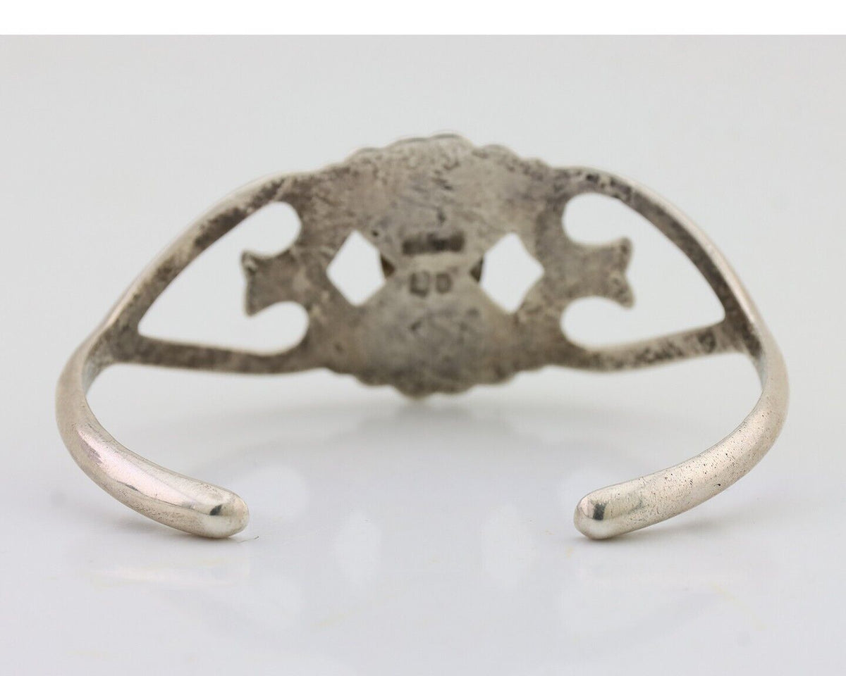 Navajo Sand Cast Cuff Bracelet 925 Silver Natural Turquoise Signed LD C.80's