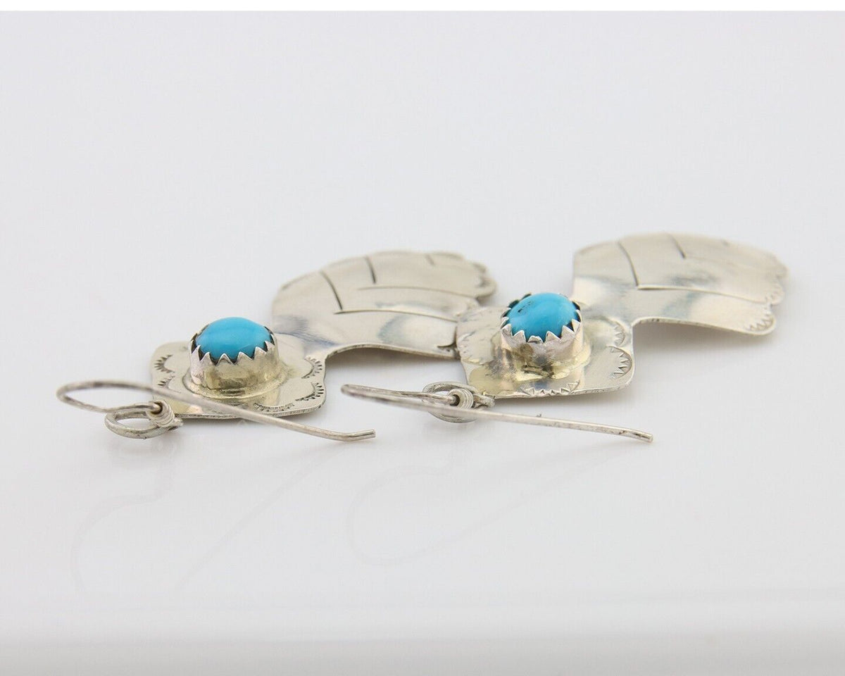Navajo Dangle Earrings 925 Silver Natural Turquoise Artist Signed T C.80's