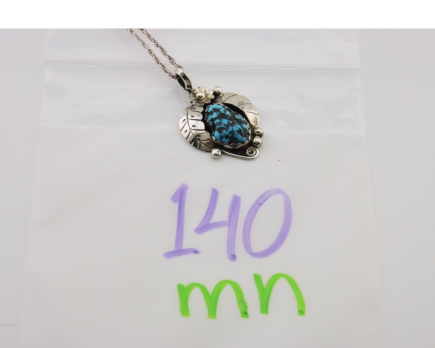Navajo Necklace 925 Silver Natural Seafoam Turquoise Native Artist C.80's