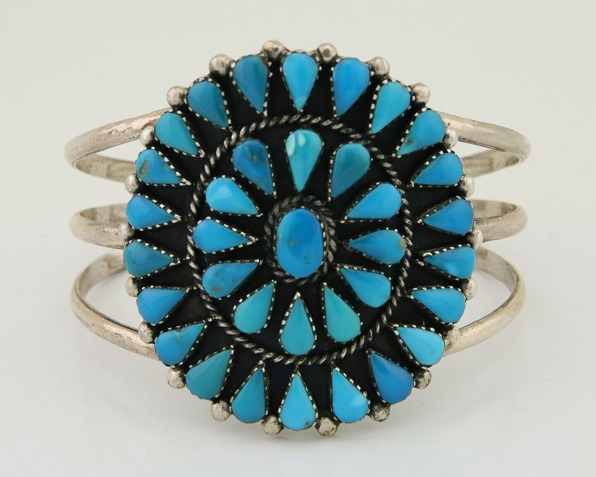 Navajo Bracelet 925 Silver Blue Turquoise Native American Artist C.80's