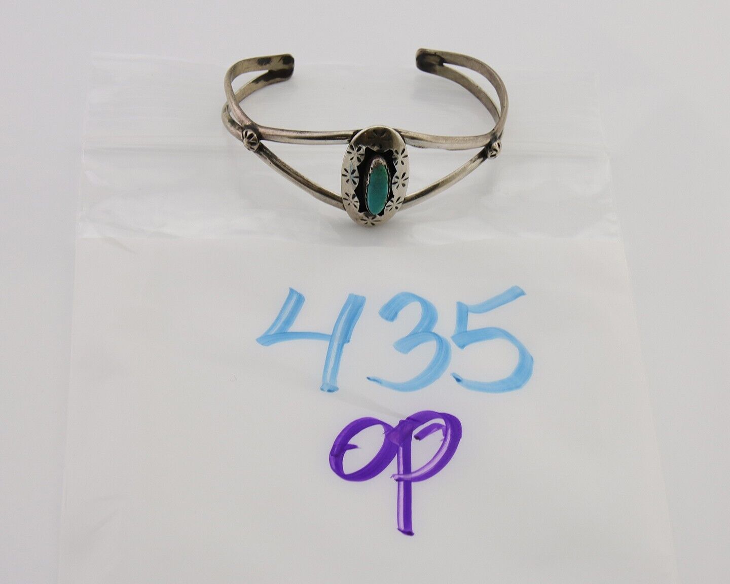 Navajo Hand Stamped Cuff Bracelet Turquoise 925 Silver Artist Signed IJC C.80's