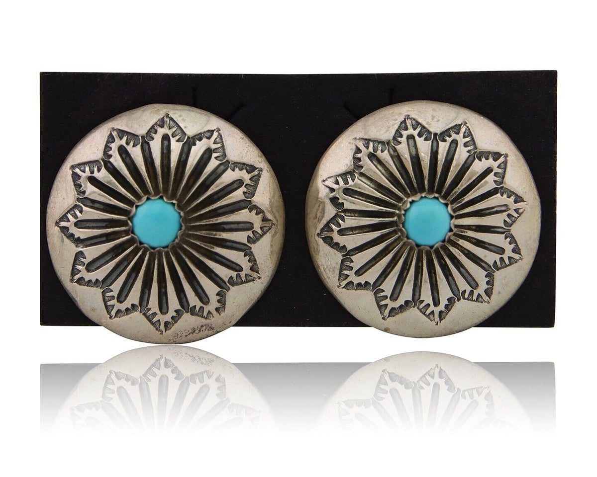Navajo Shield Earrings 925 Silver Blue Turquoise Artist Signed SN C.80s