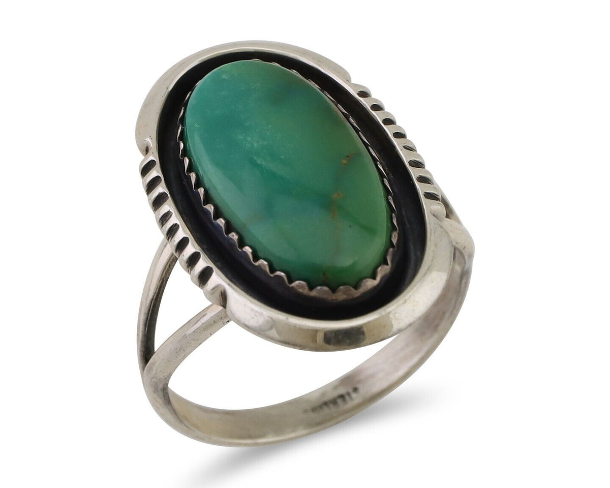 Navajo Hand Stamped Ring 925 Silver Natural Turquoise Native Artist C.80's