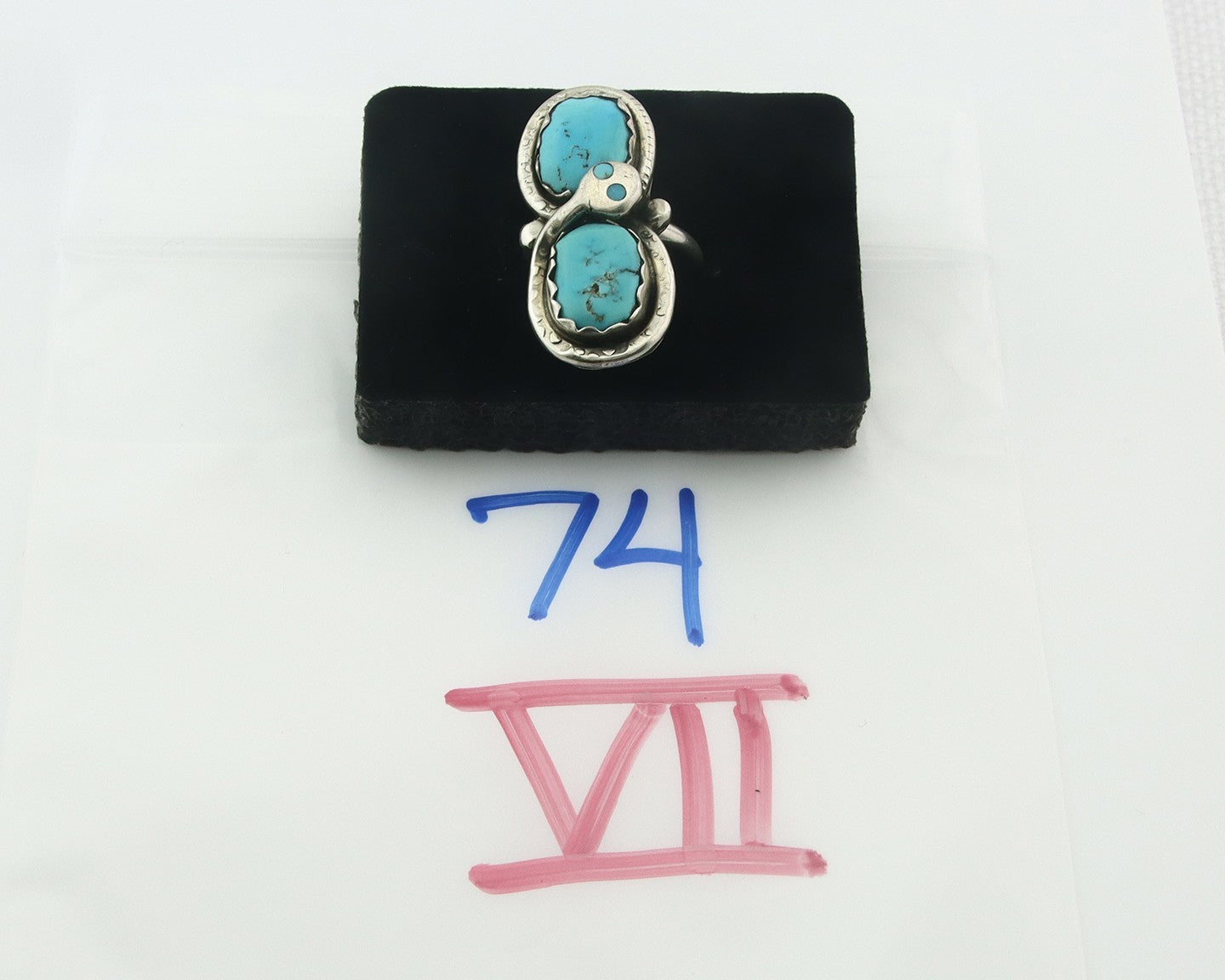Vintage Zuni Ring 925 Sterling Silver Turquoise Signed Effie Calavasa Size 6.0