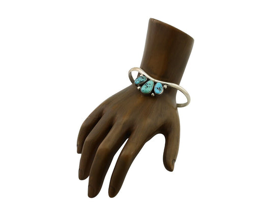 Navajo Bracelet 925 Silver Morenci Turquoise Artist Signed Frank Sandoval C.80's