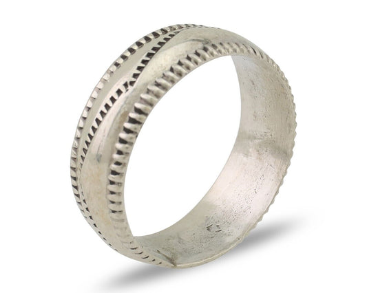 Navajo Hand Stamped Band 925 Silver 6.0 mm Native Artist Size 5.0 C.80's