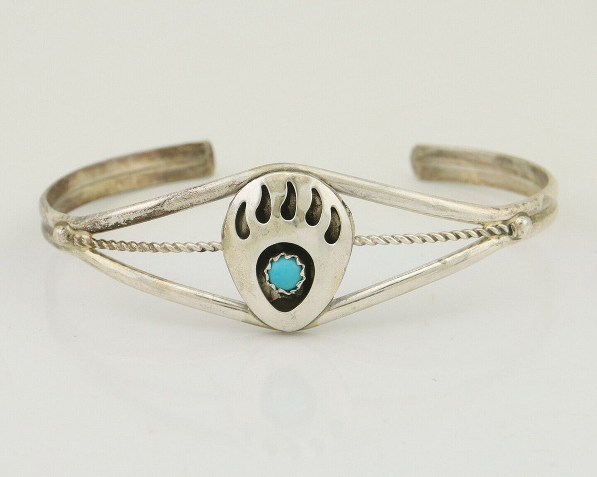 Navajo Paw Bracelet 925 Silver Blue Turquoise Native American Artist C.80's