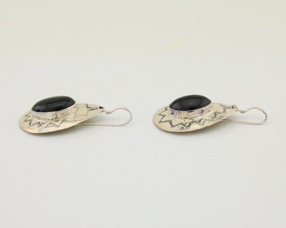 Navajo Handmade Earrings 925 Silver Onyx Artist Douglas Etsitty C.80's