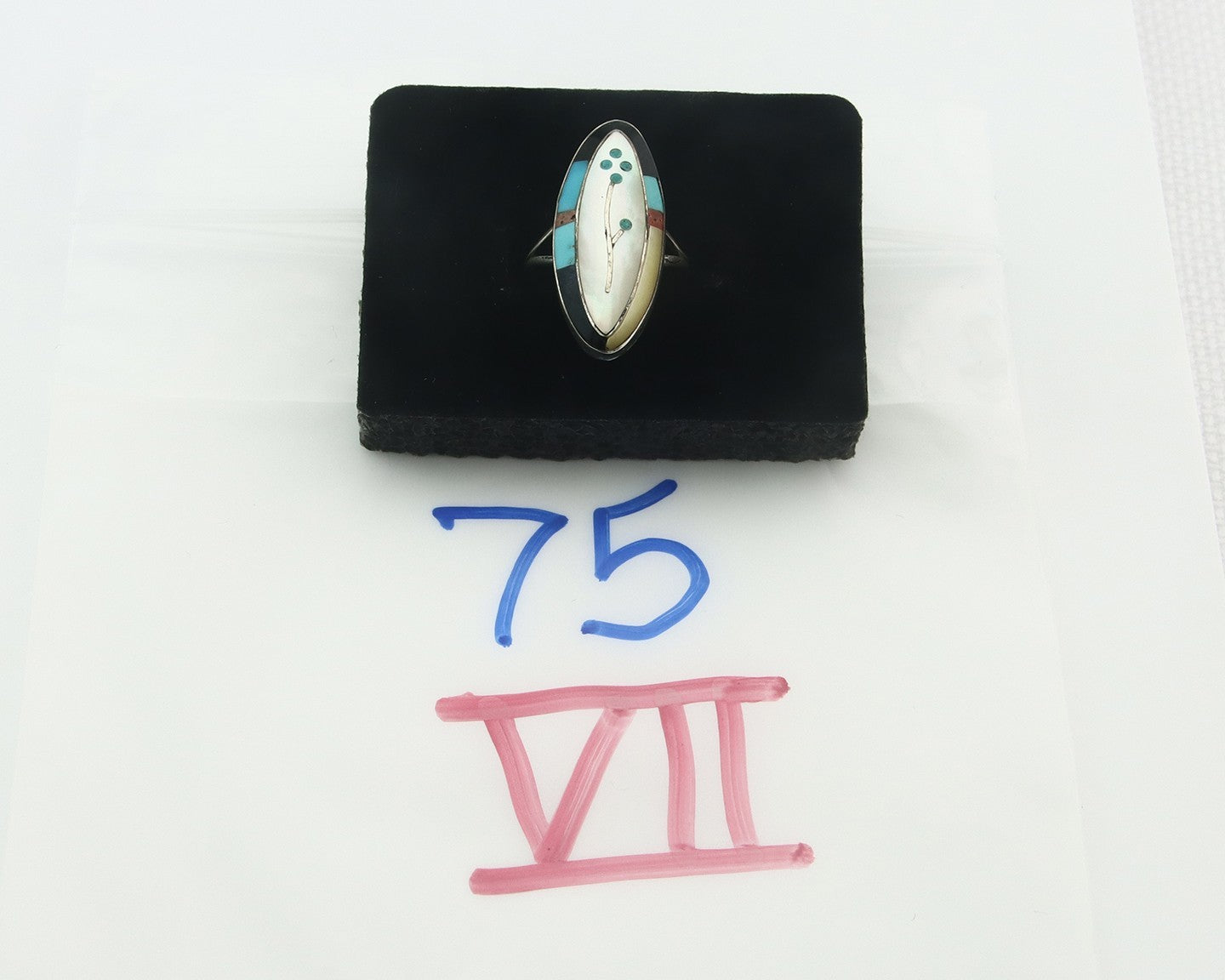 Vintage Zuni Ring 925 Sterling Silver Natural Gemstone Size 5.0
