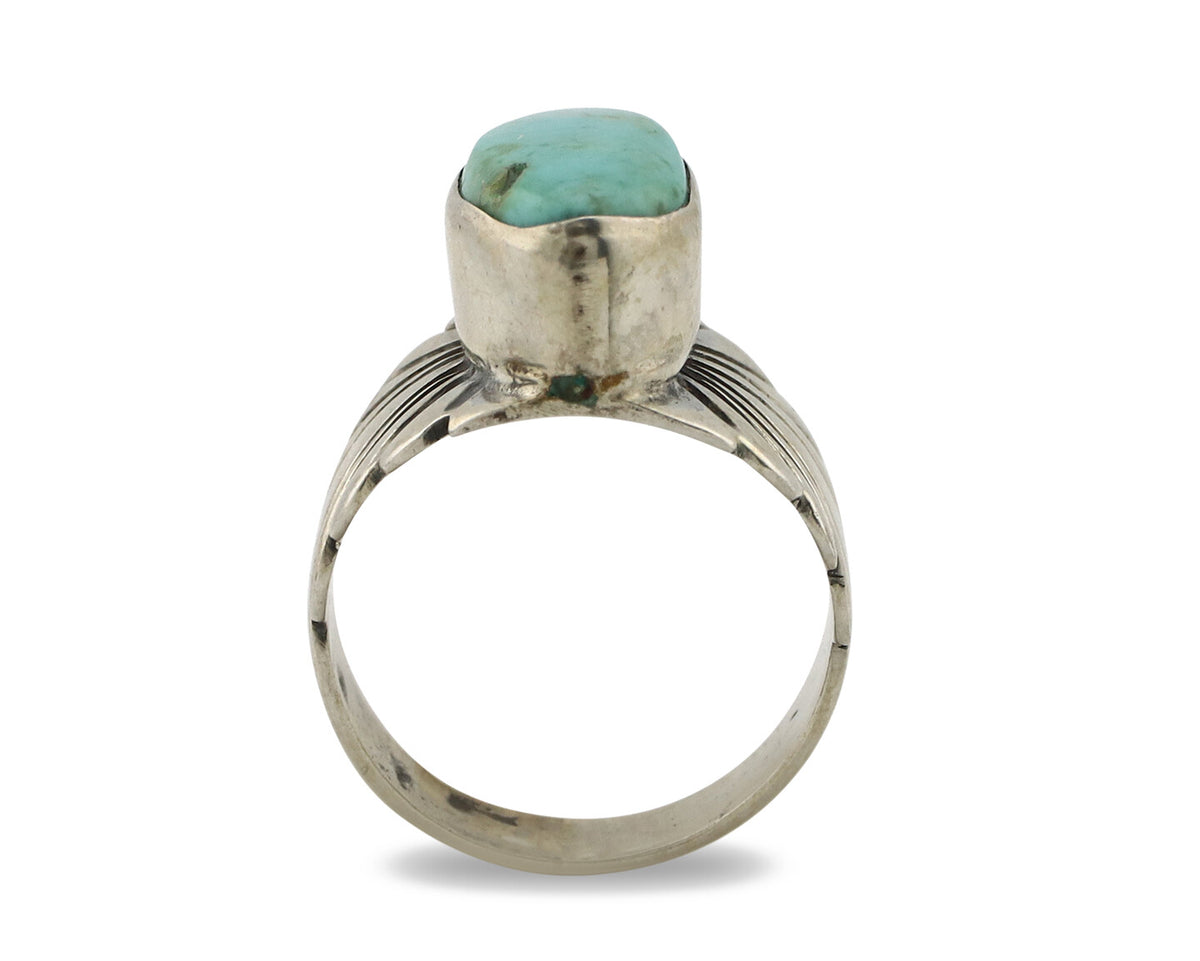 Navajo Ring .925 Silver Black Kingman Turquoise Artist Signed Apache C.80's