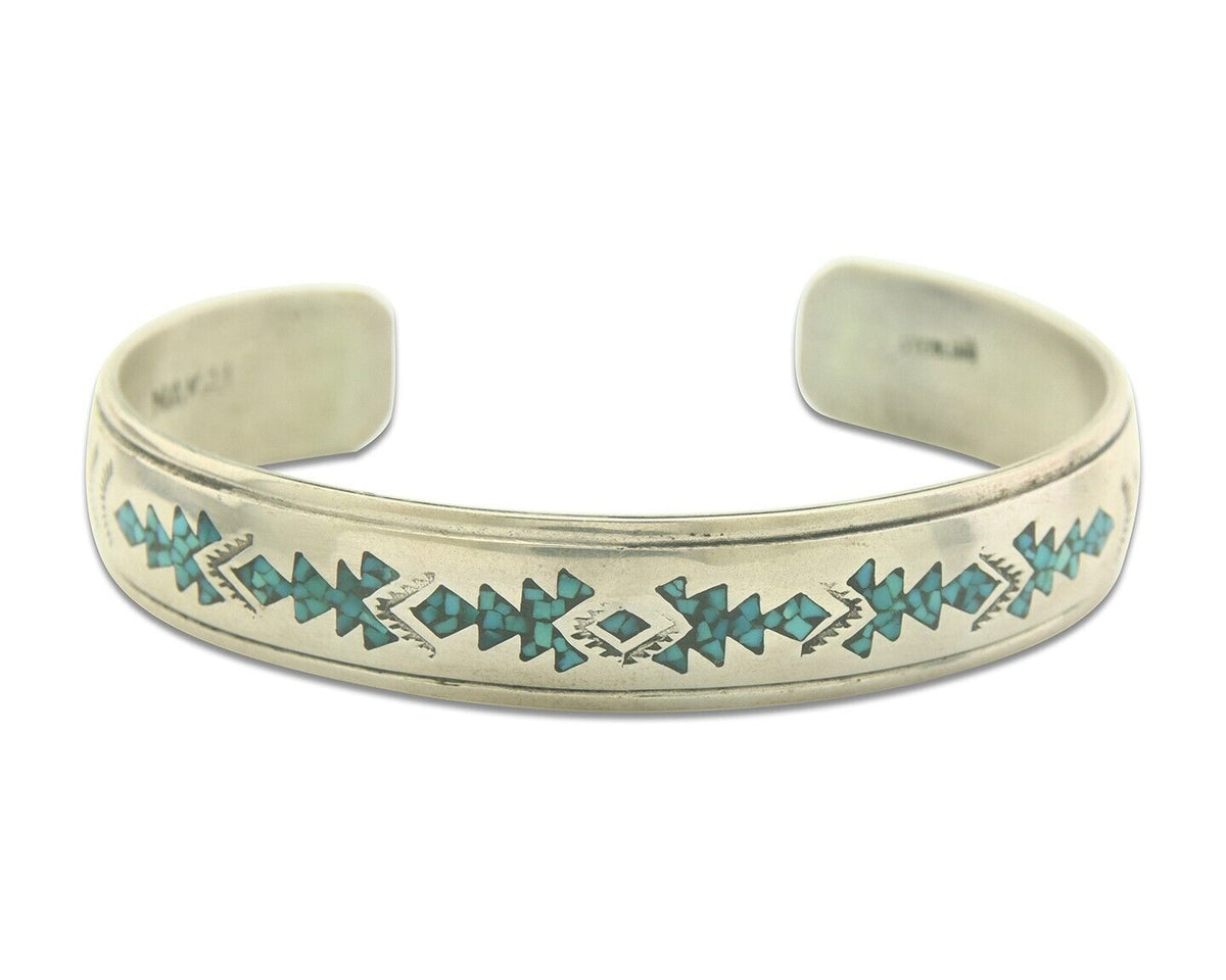 Navajo Bracelet 925 Silver Inlaid Turquoise Cuff Artist Signed NAKAI C.80's