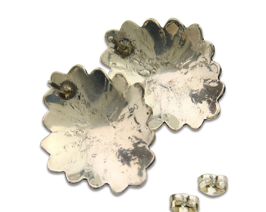 Navajo Bracelet 925 Silver Concho Hand Stamped Turquoise Native Artist C.80's