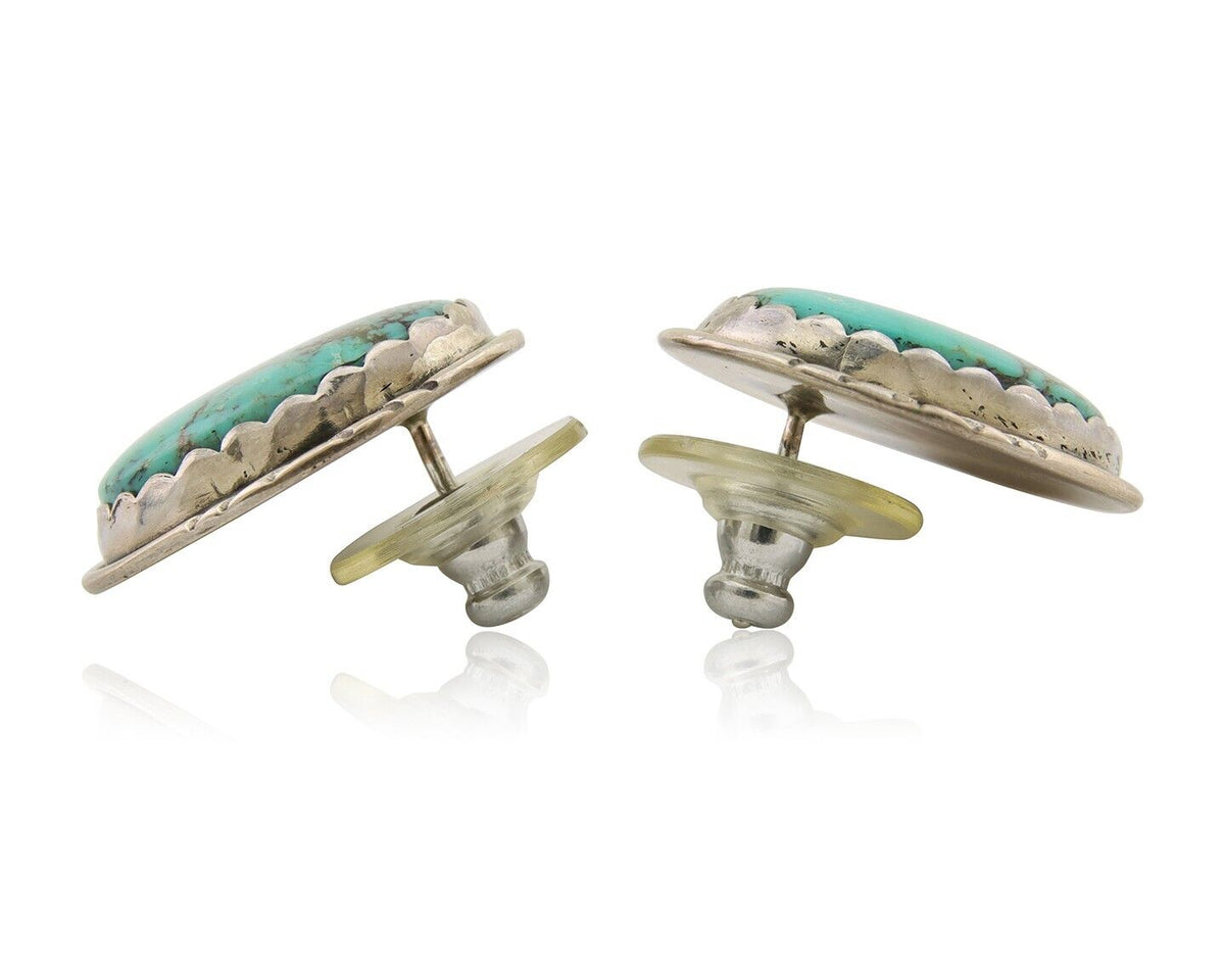 Navajo Earrings 925 Silver Natural Blue Native American Artist C.80's