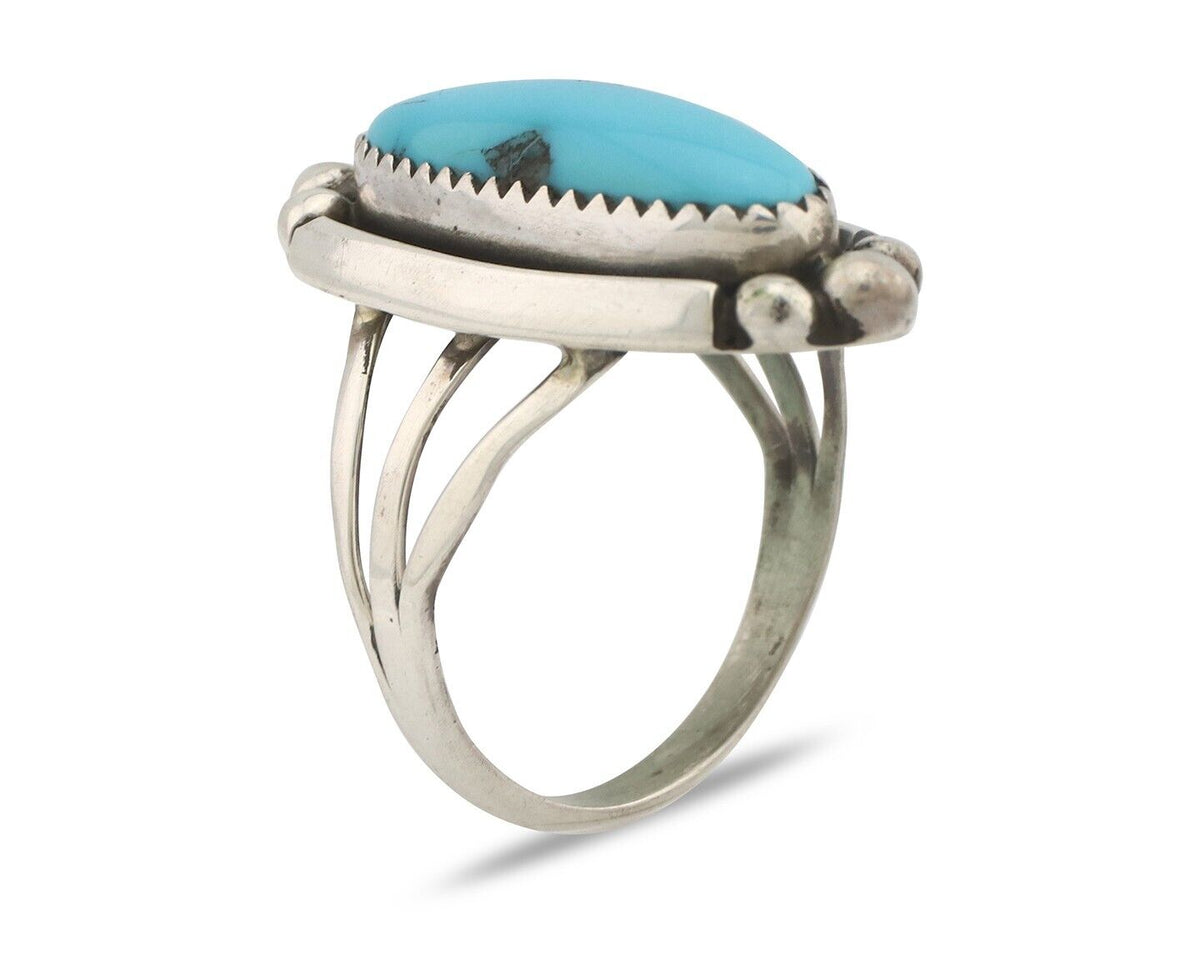 Navajo Ring .925 Silver Sleeping Beauty Turquoise Signed SkyStone Creations C80s