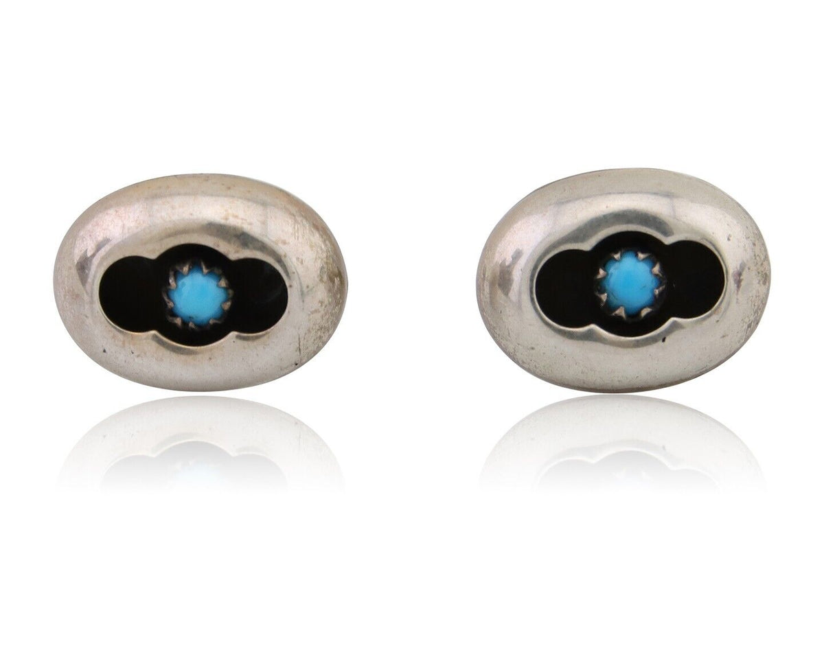 Navajo Handmade Earrings 925 Silver Natural Turquoise Native American Artist 80s