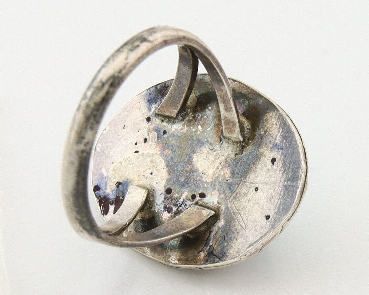 Navajo Ring 925 Sterling Natural Mined Arizona Arist Turquoise C.80's Size 6.0
