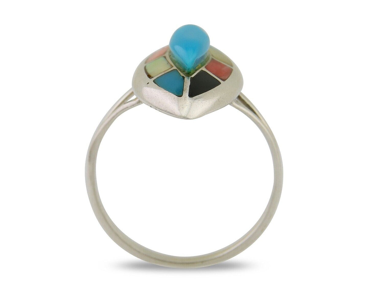 Navajo Ring 925 Silver Turquoise Shell Onyx Spiney Oyster Native Artist C80's