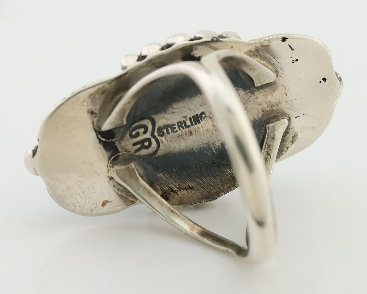 Navajo Ring 925 Silver Natural Blue Turquoise Artist Signed GR HEART C.80's
