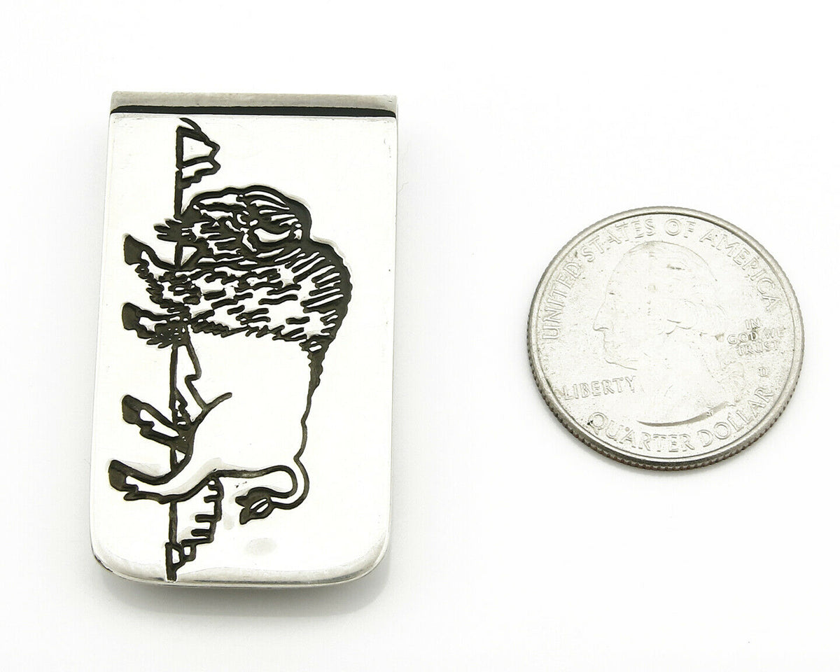 Navajo Money Clip .925 Silver & Nickle Hand Stamped Artist Native C.80's-90's