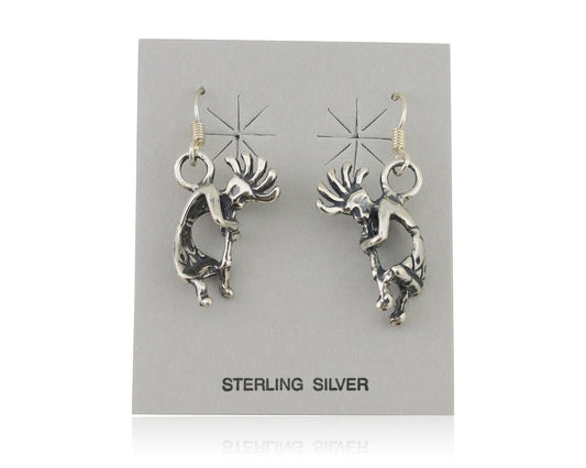 Navajo Kokopelli Dangle Earrings 925 Silver Native American Artist C.80's