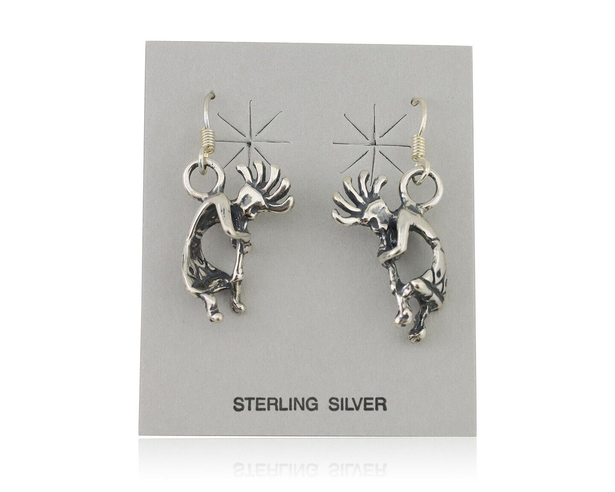 Navajo Kokopelli Dangle Earrings 925 Silver Native American Artist C.80's