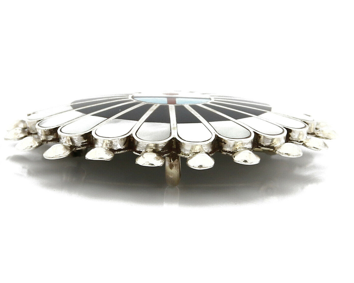 Zuni Signed Artist Victoria Unkestine Inlaid .925 SOLID Silver Tewa Pendant Pin