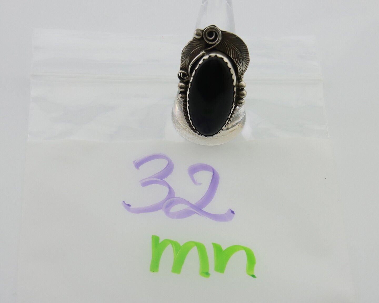 Navajo Handmade Ring 925 Silver Black Onyx Artist Signed Justin Morris C.80's