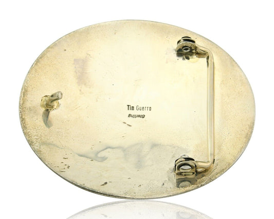 Navajo Belt Buckle 925 Sterling Silver Artist Signed Tim Guerro 2.5x3 in C.80's