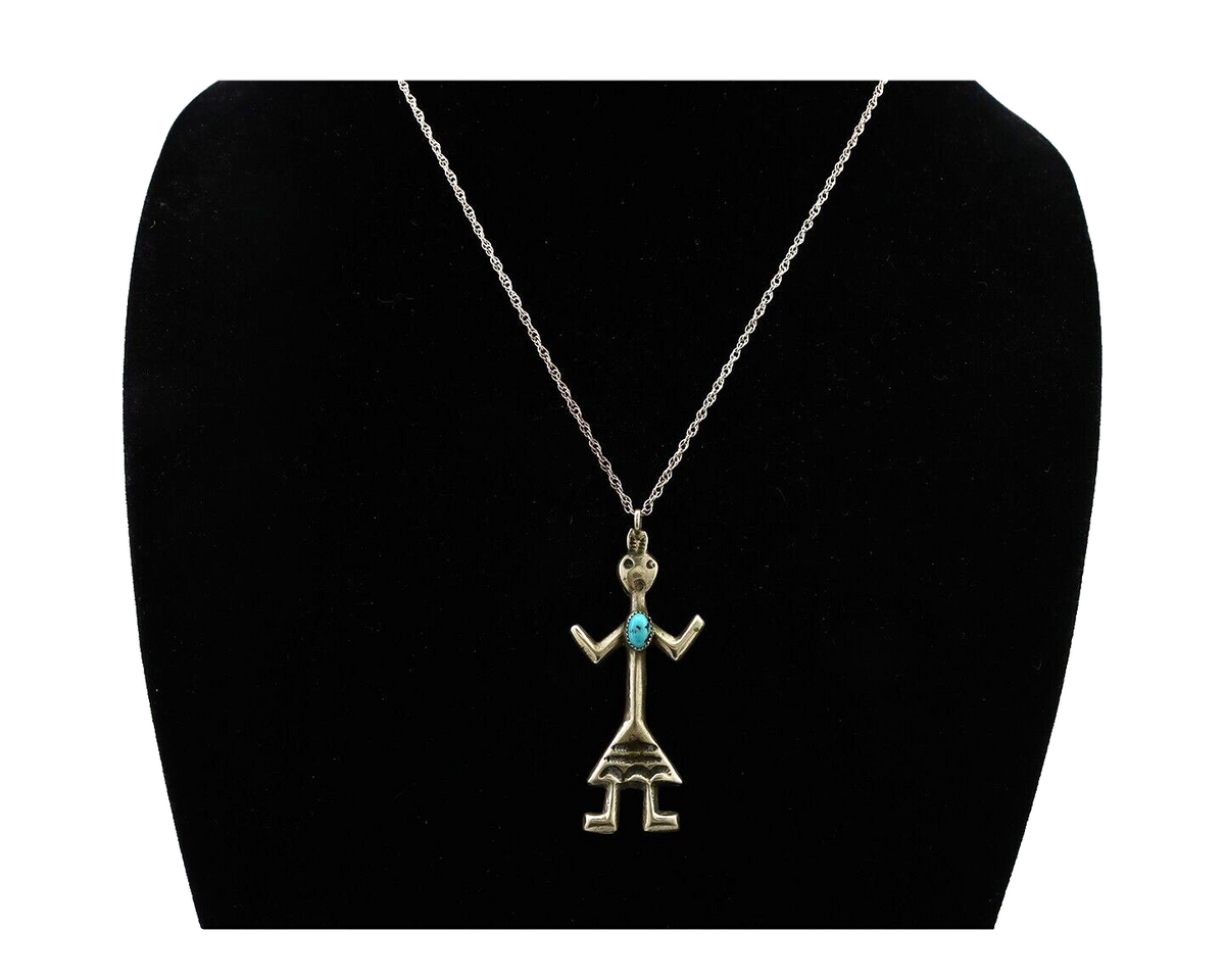 Navajo Turquoise Necklace 925 Silver Sand Cast Dancer C.80's