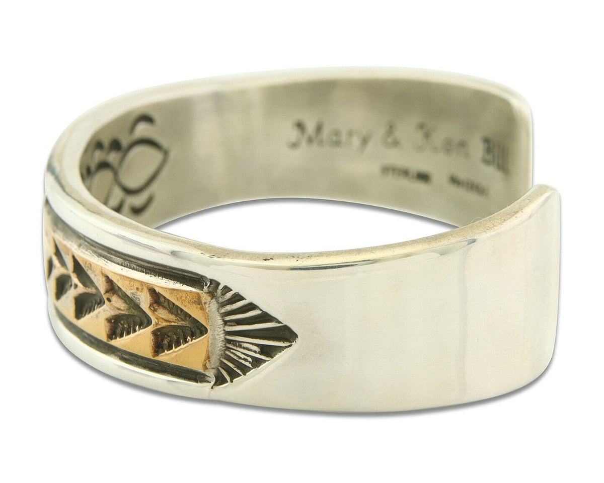 Navajo Bracelet Gold & 925 Silver Handmade 16.5 mm Wide Signed Mary & Ken Bill