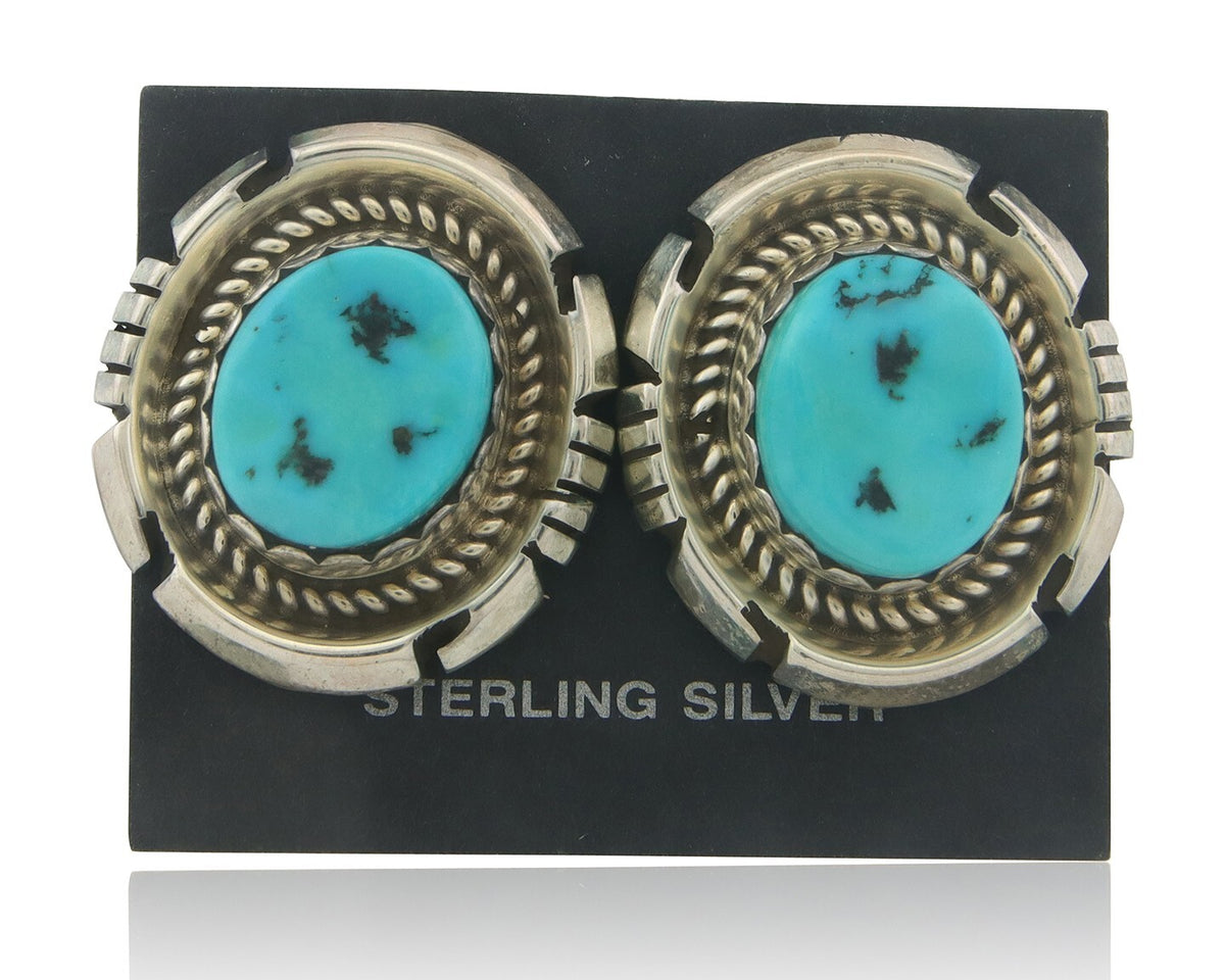 Navajo Earrings 925 Silver Natural Turquoise Native Signed Jon McCray C.80's