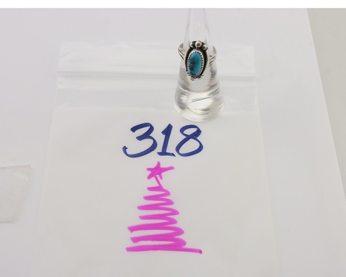 Navajo Ring 925 Silver Sleeping Beauty Turquoise Artist Signed SC C.80's