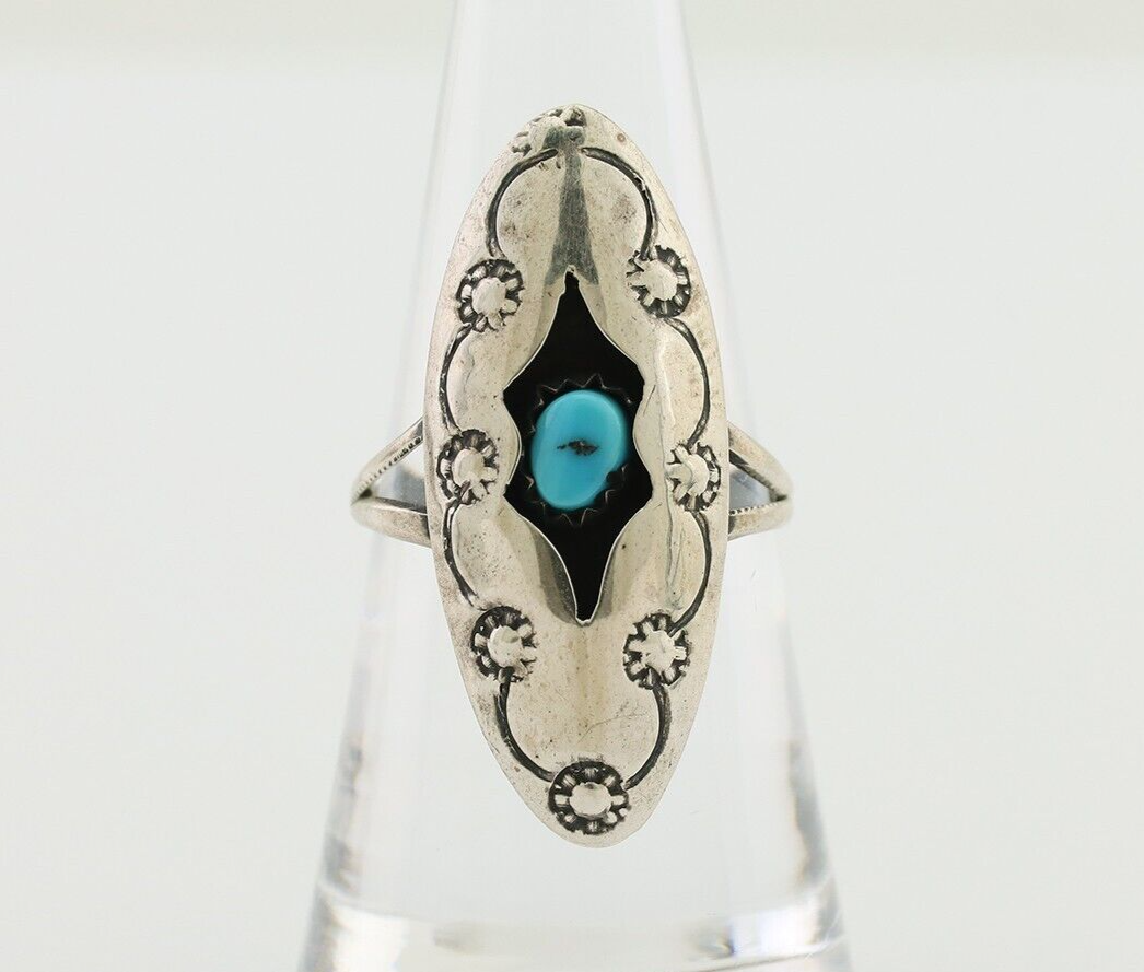 Navajo Ring 925 Silver Natural Blue Turquoise Native American Artist C.80's