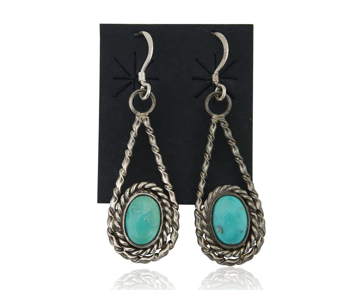 Navajo Dangle Earrings 925 Silver Natural Blue Turquoise Native Artist C.80's