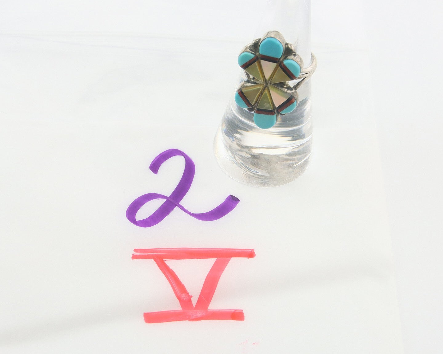 Vintage Navajo Ring 925 Sterling Gemstone Signed E. Sunburst Size 6