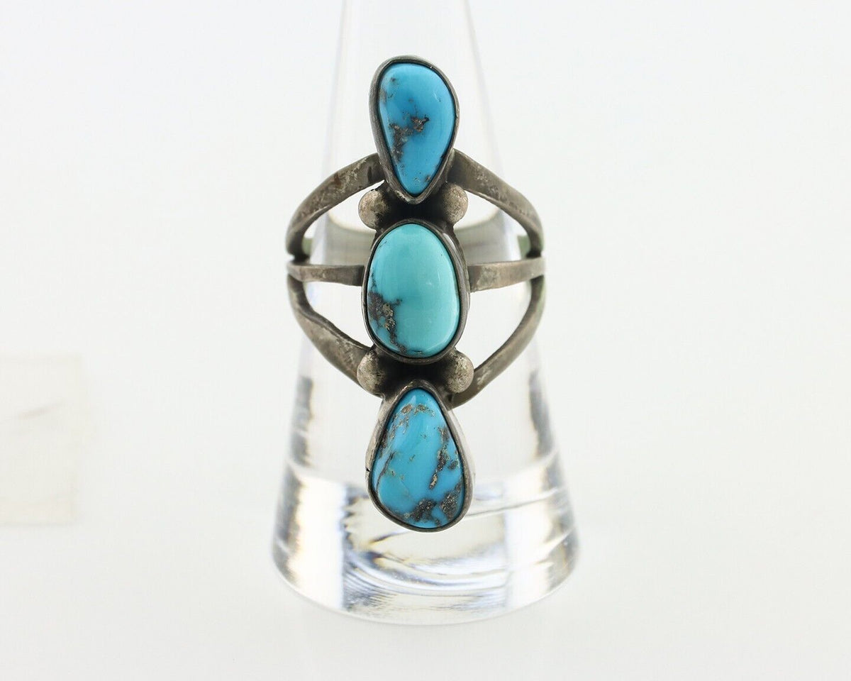 Navajo Ring 925 Silver Natural Blue Turquoise Native American Artist C.80's