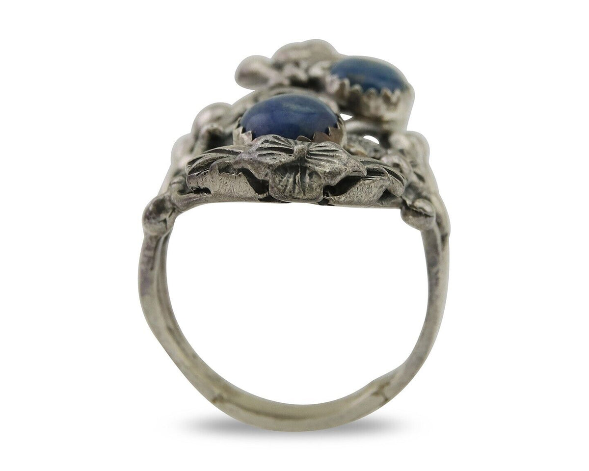 Navajo Ring 925 Silver Natural Denim Lapis Artist Signed Prairie Fire C.80's