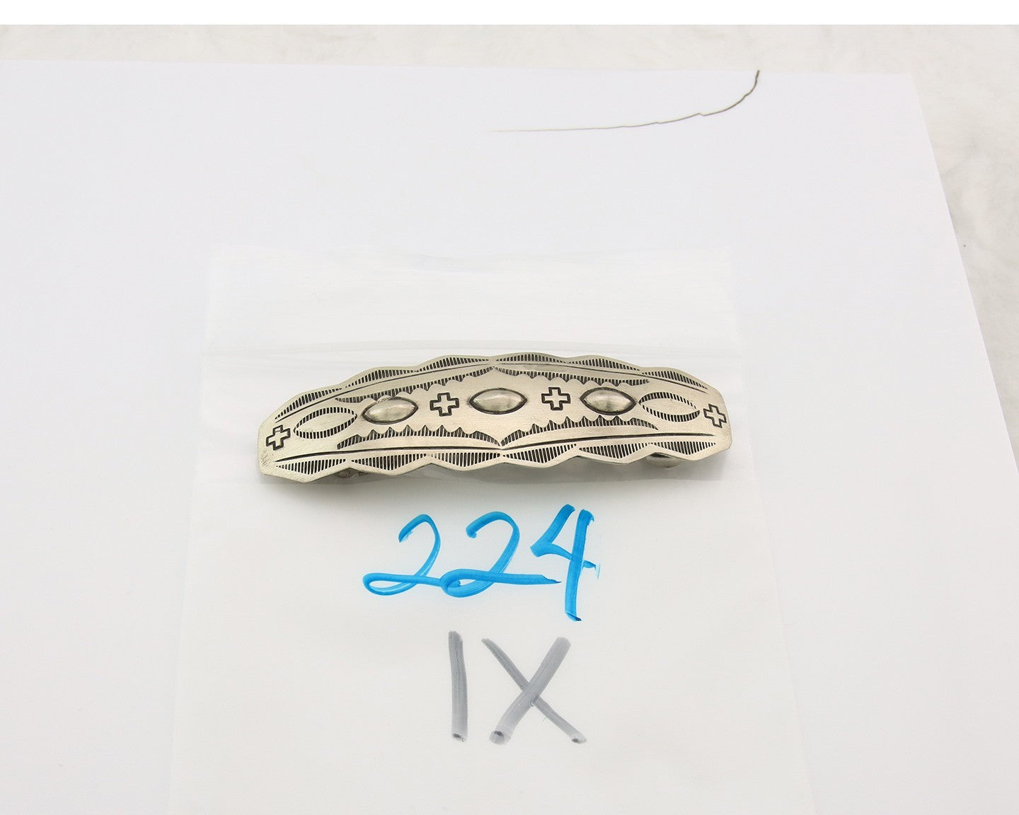 Vintage Navajo Barrette 925 Sterling Silver Hand Stamped Signed Livingston