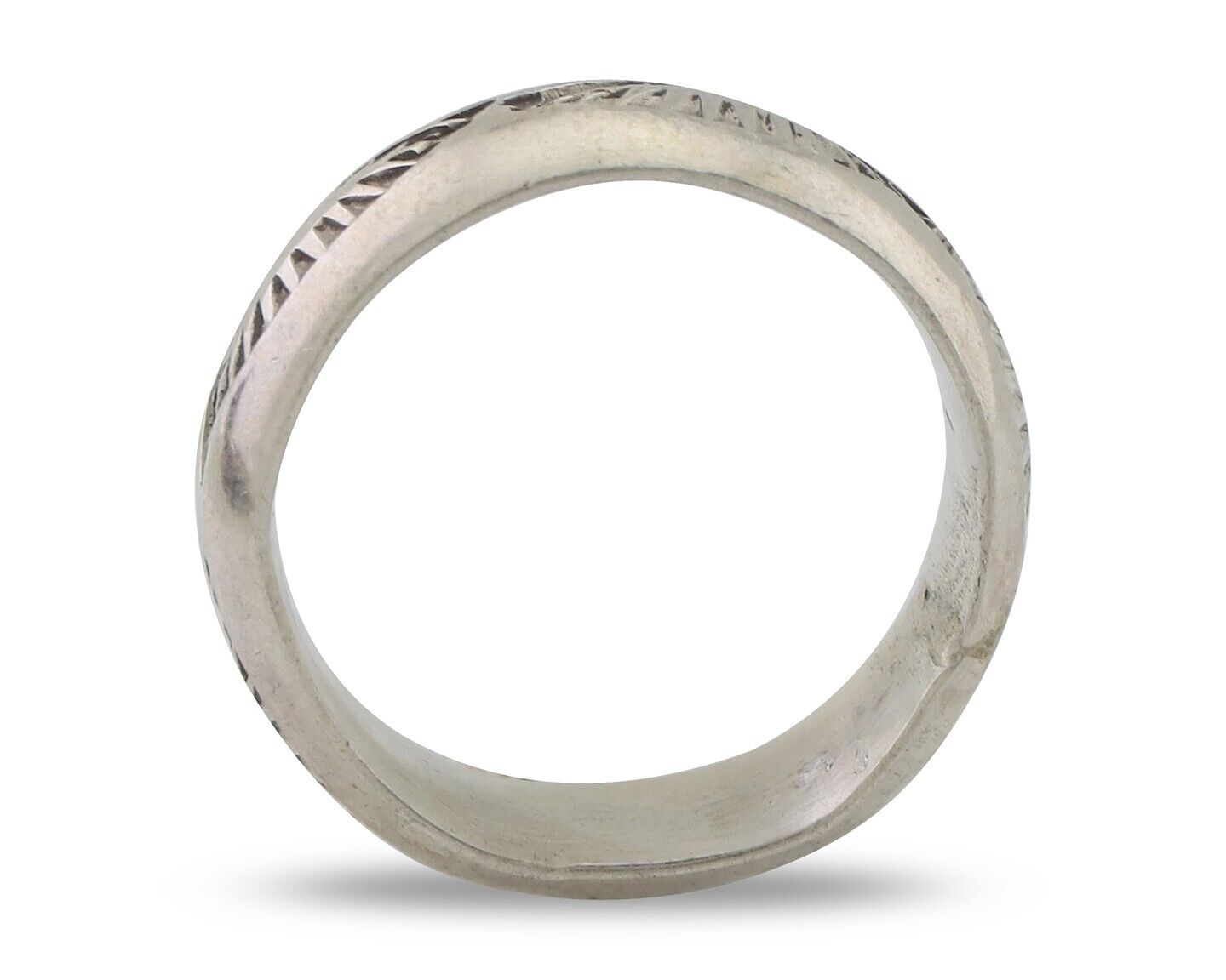 Navajo Hand Stamped Band 925 Silver 6.0 mm Signed Larry Chavez Size 5.25 C.80's
