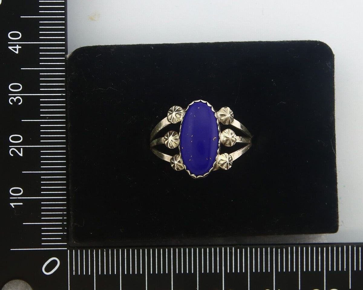Navajo Ring 925 Sterling Natural Lapis Handmade Native Artist C.80's